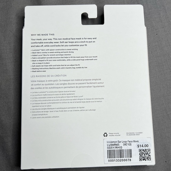 NWT Lululemon Ear Loop Face Mask *Mesh Overlay (Unused/Unopened) *BRAND NEW - Picture 7 of 15